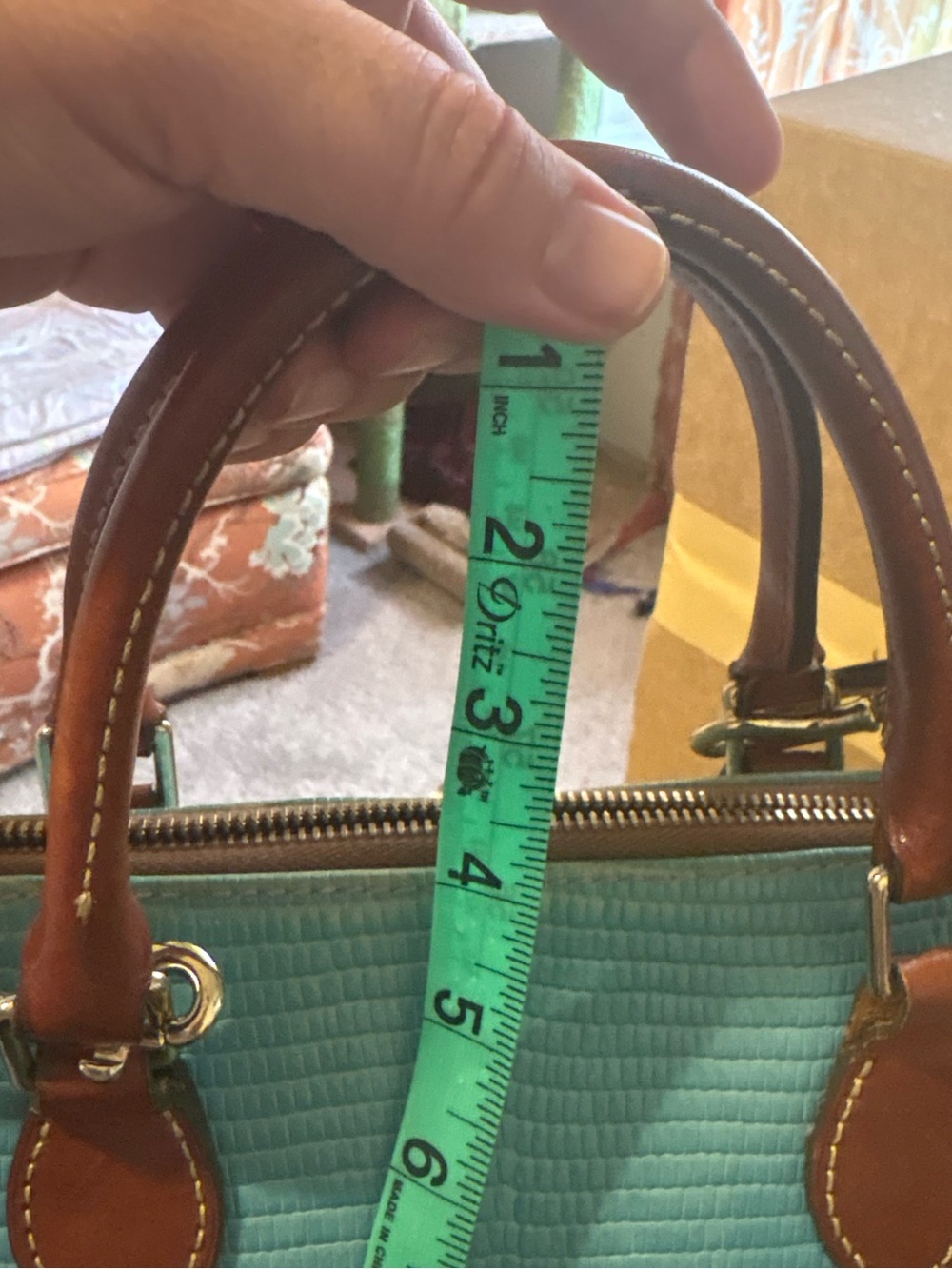 Dooney & Bourke Teal Pebble Grain “Zip Zip” Satchel with Brown Trim - Picture 11 of 16